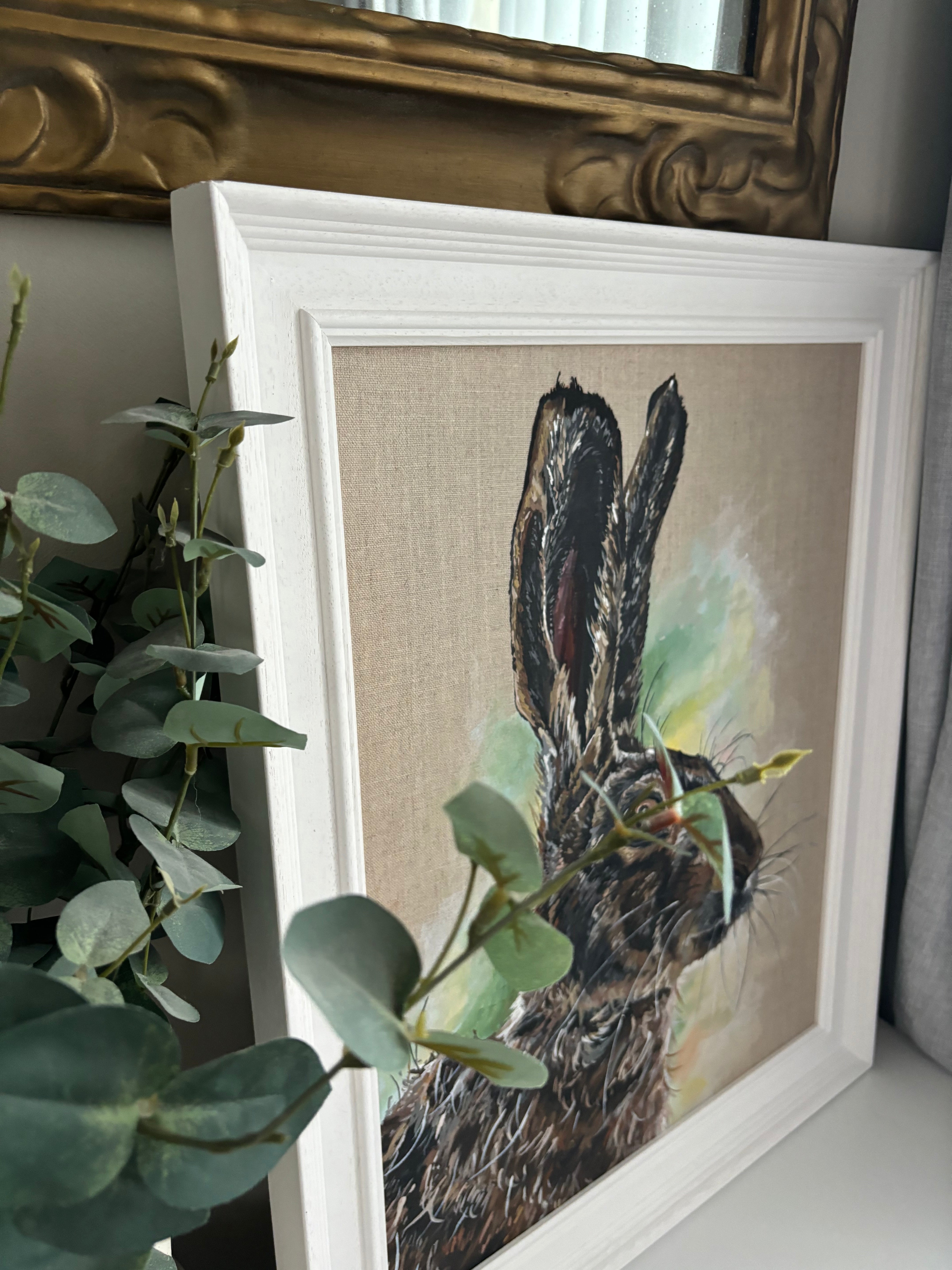 Original Framed Hare, Acrylic on Linen Canvas