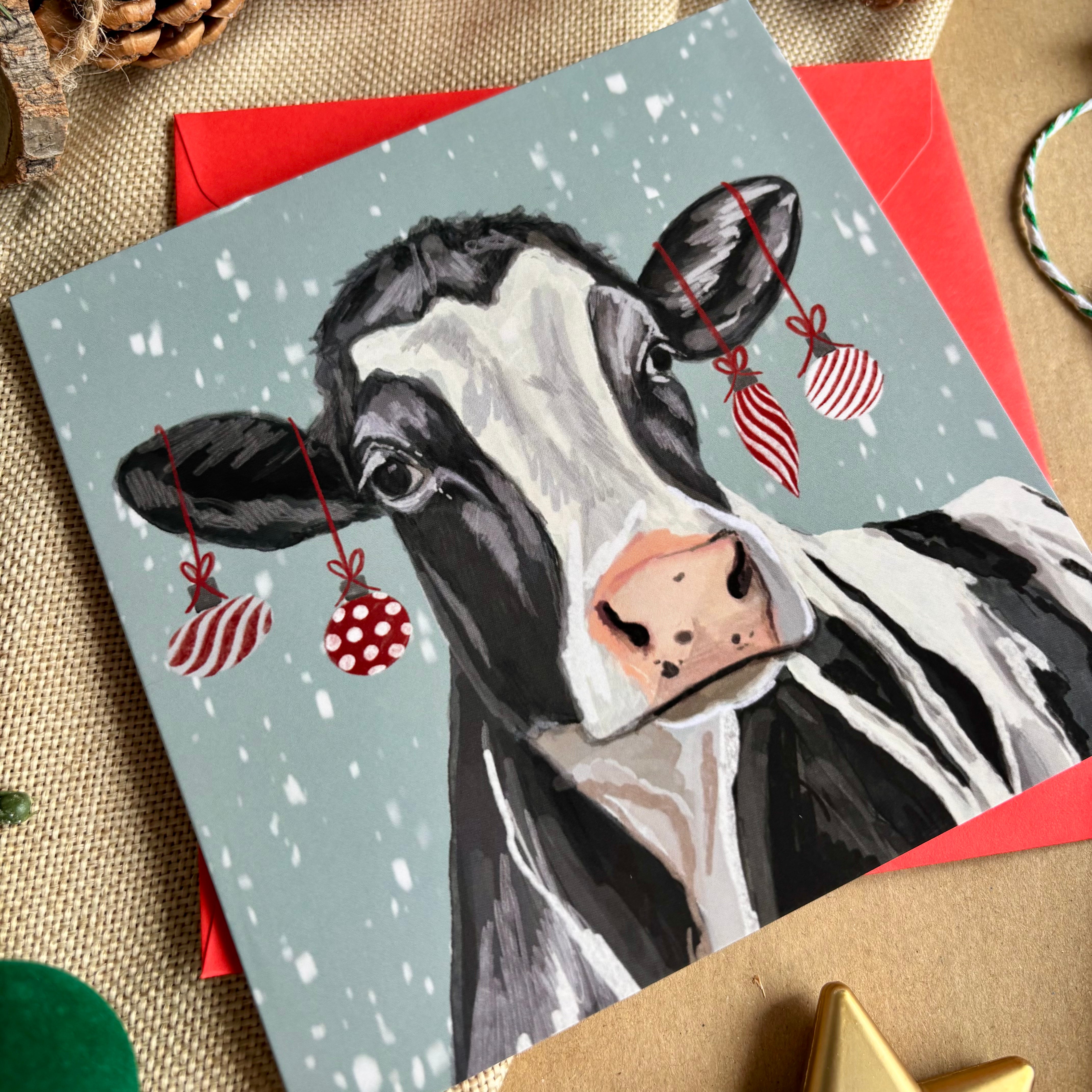 Black and White Cow Christmas Card