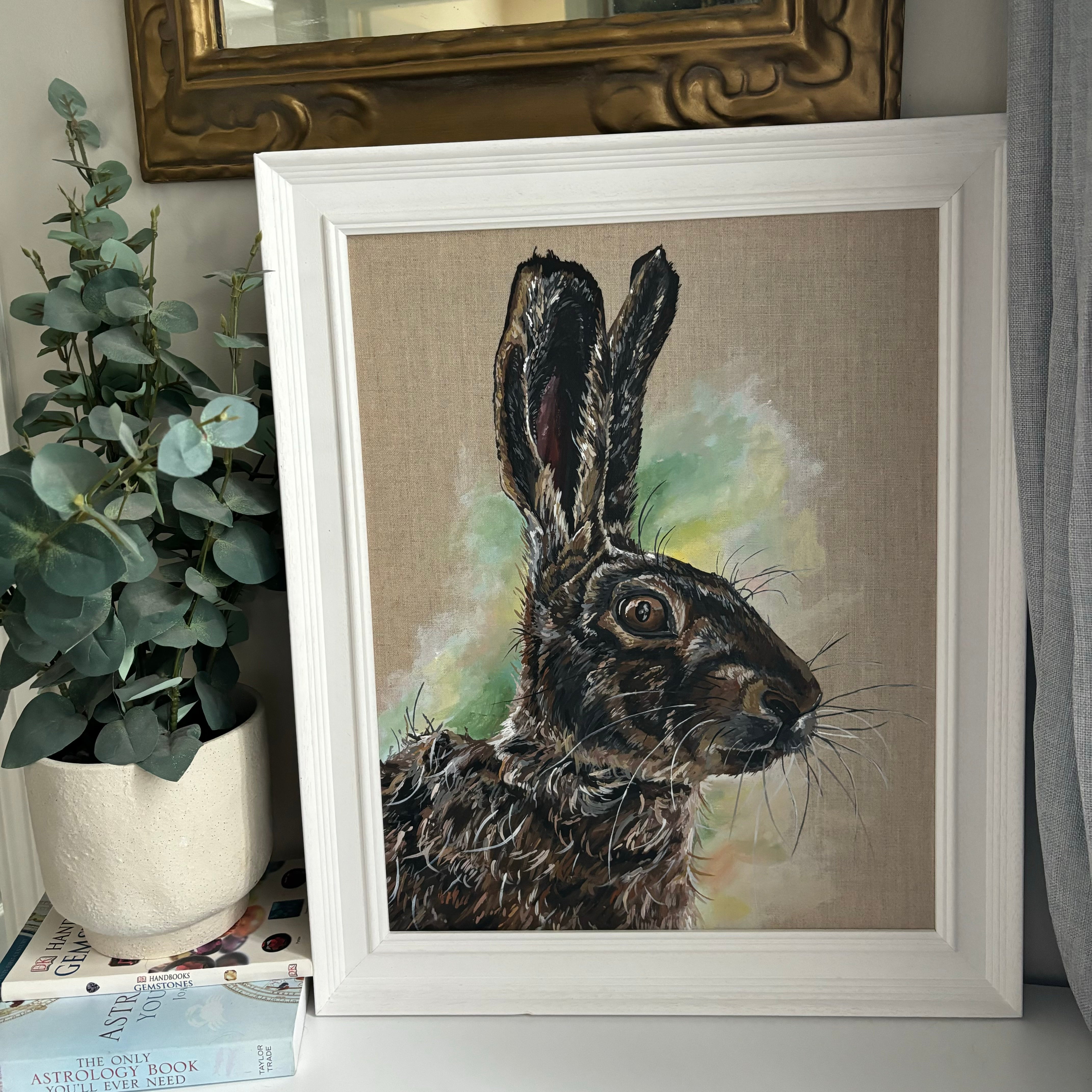 Original Framed Hare, Acrylic on Linen Canvas