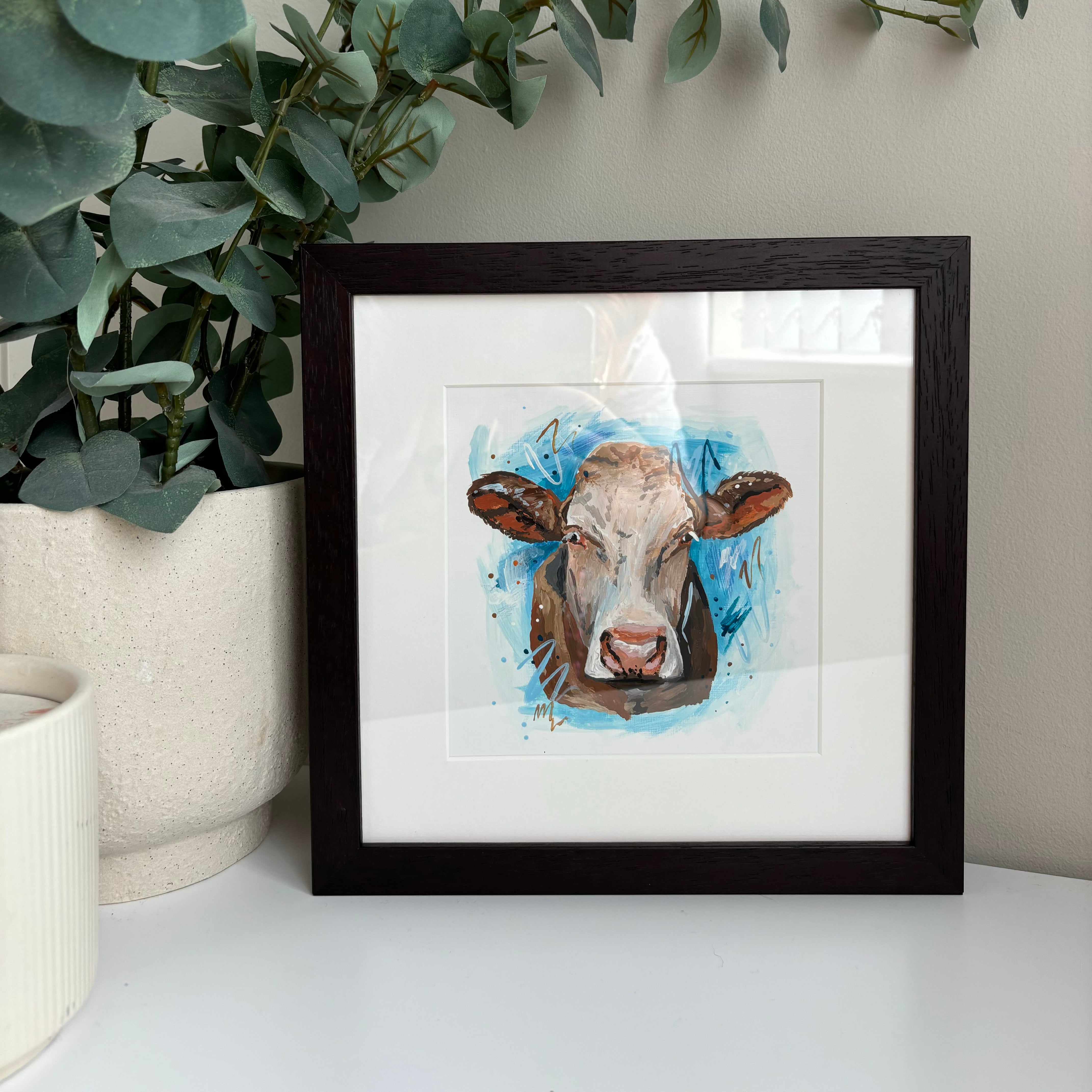 Hereford Cow Framed Original Painting