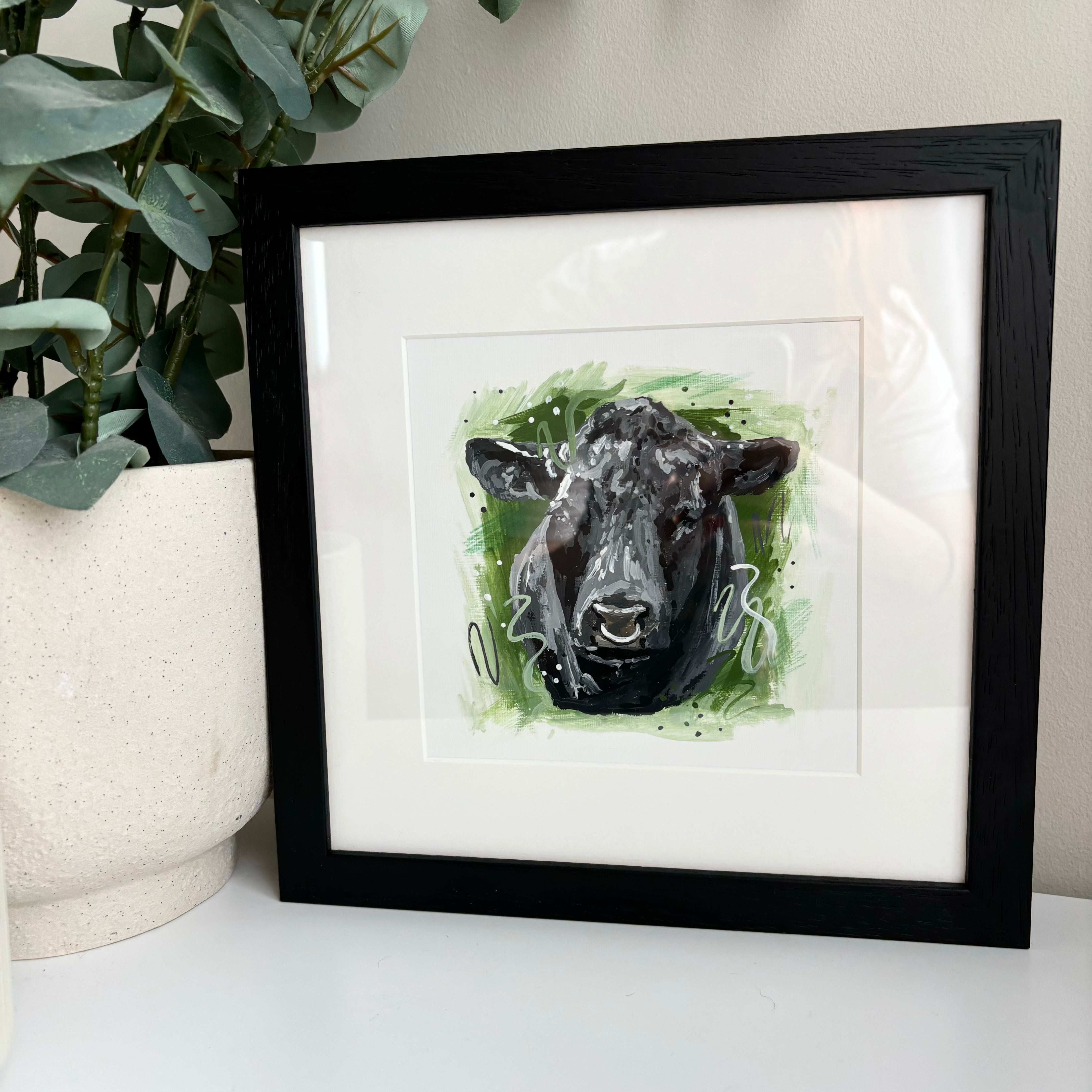 Aberdeen Angus Cow Framed Original Cow Painting