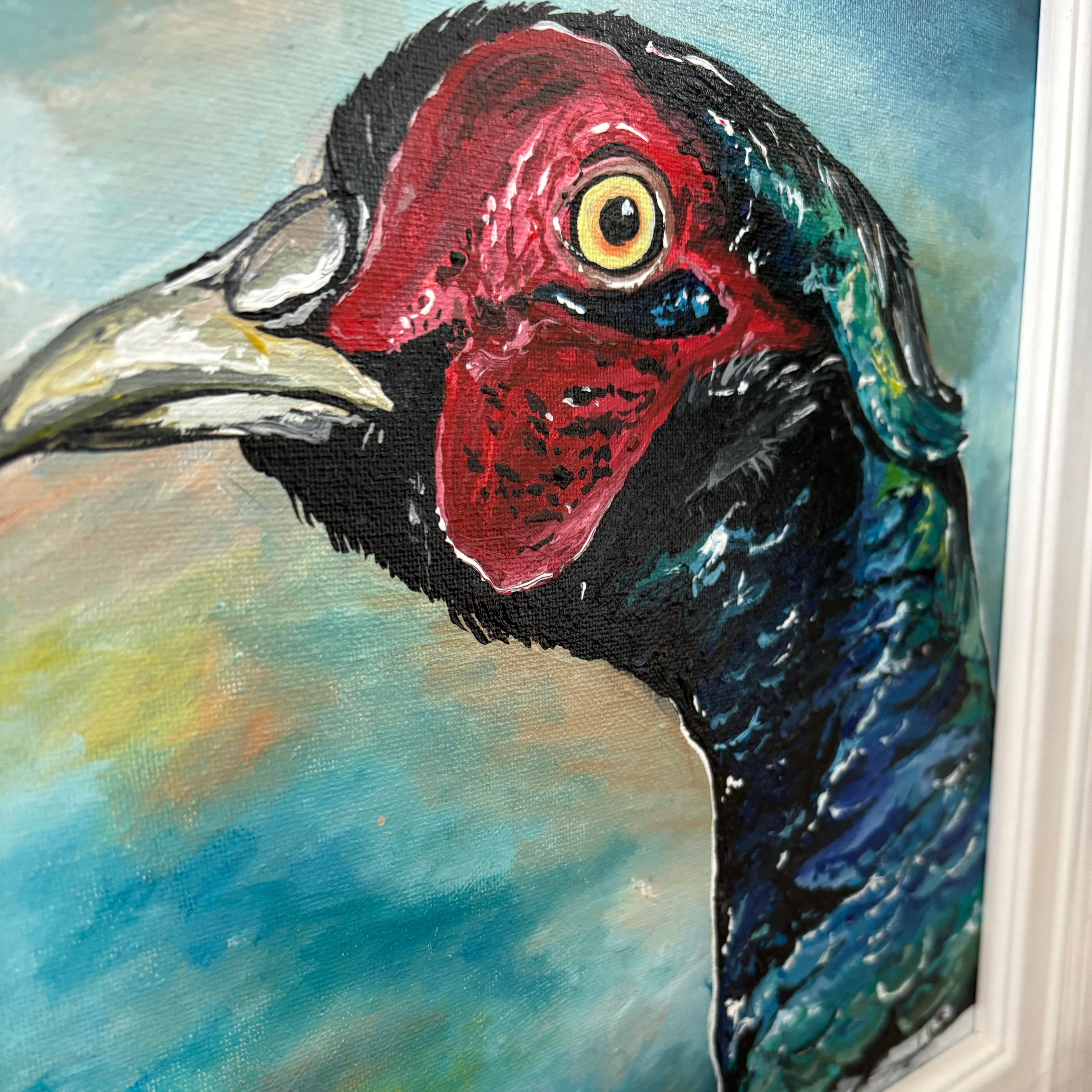 ORIGINAL Framed Pheasant, Acrylic on Canvas