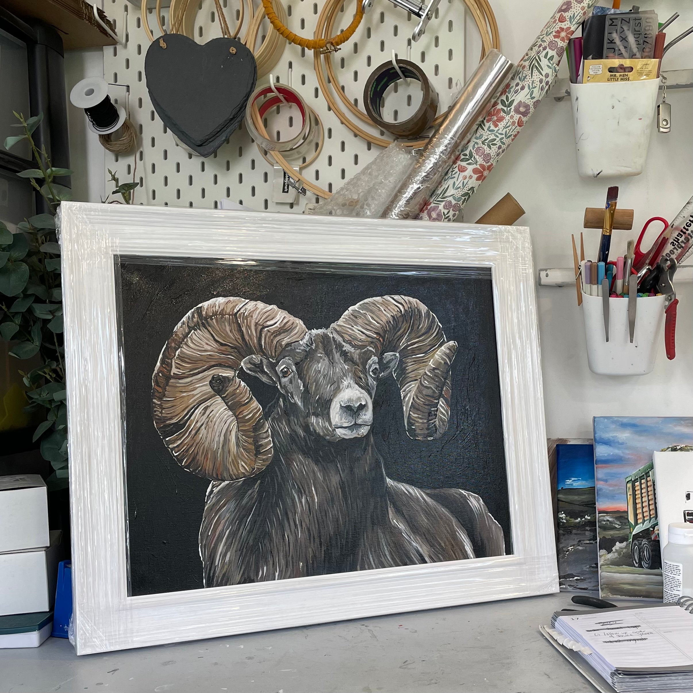 Framed Ram Acrylic Original