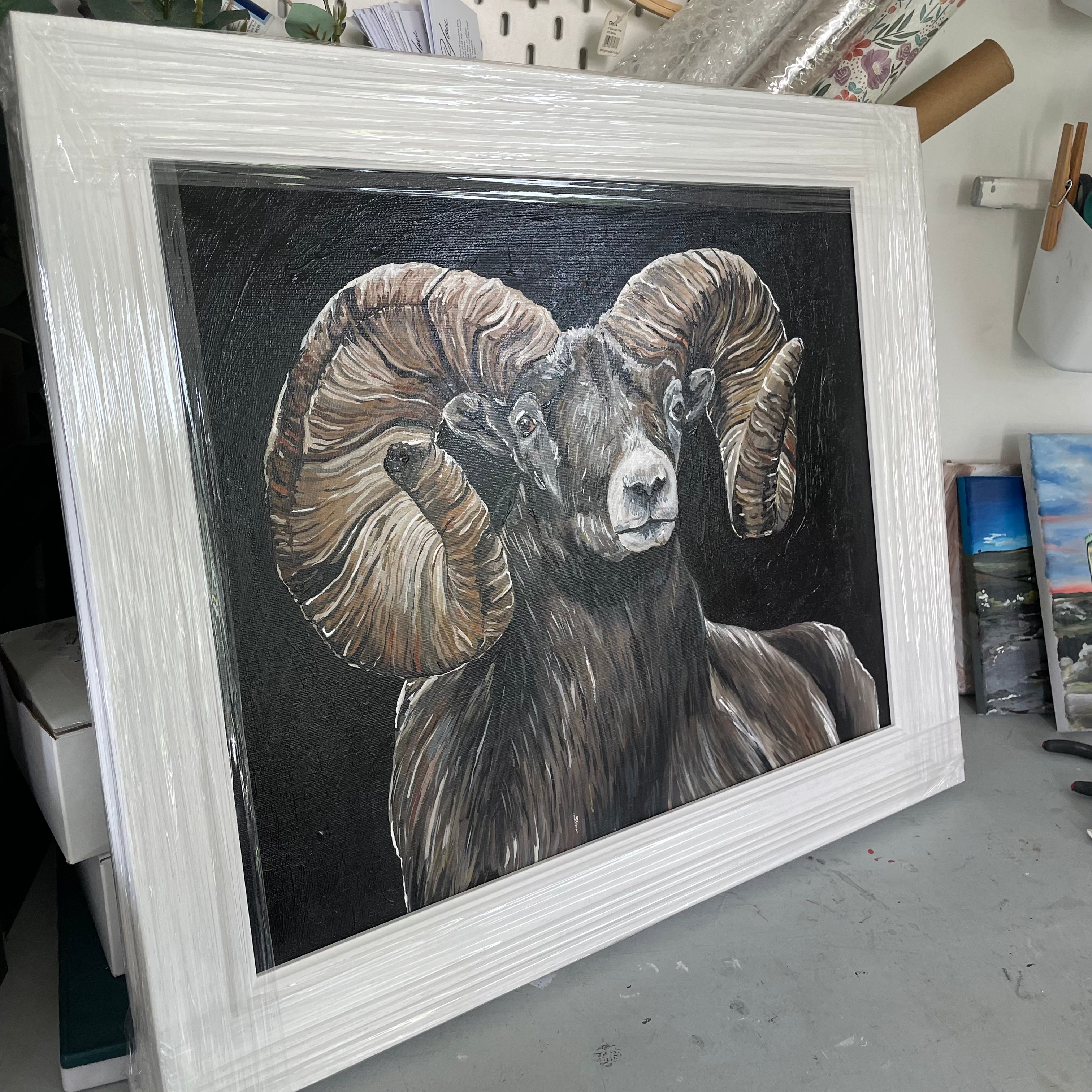 Framed Ram Acrylic Original