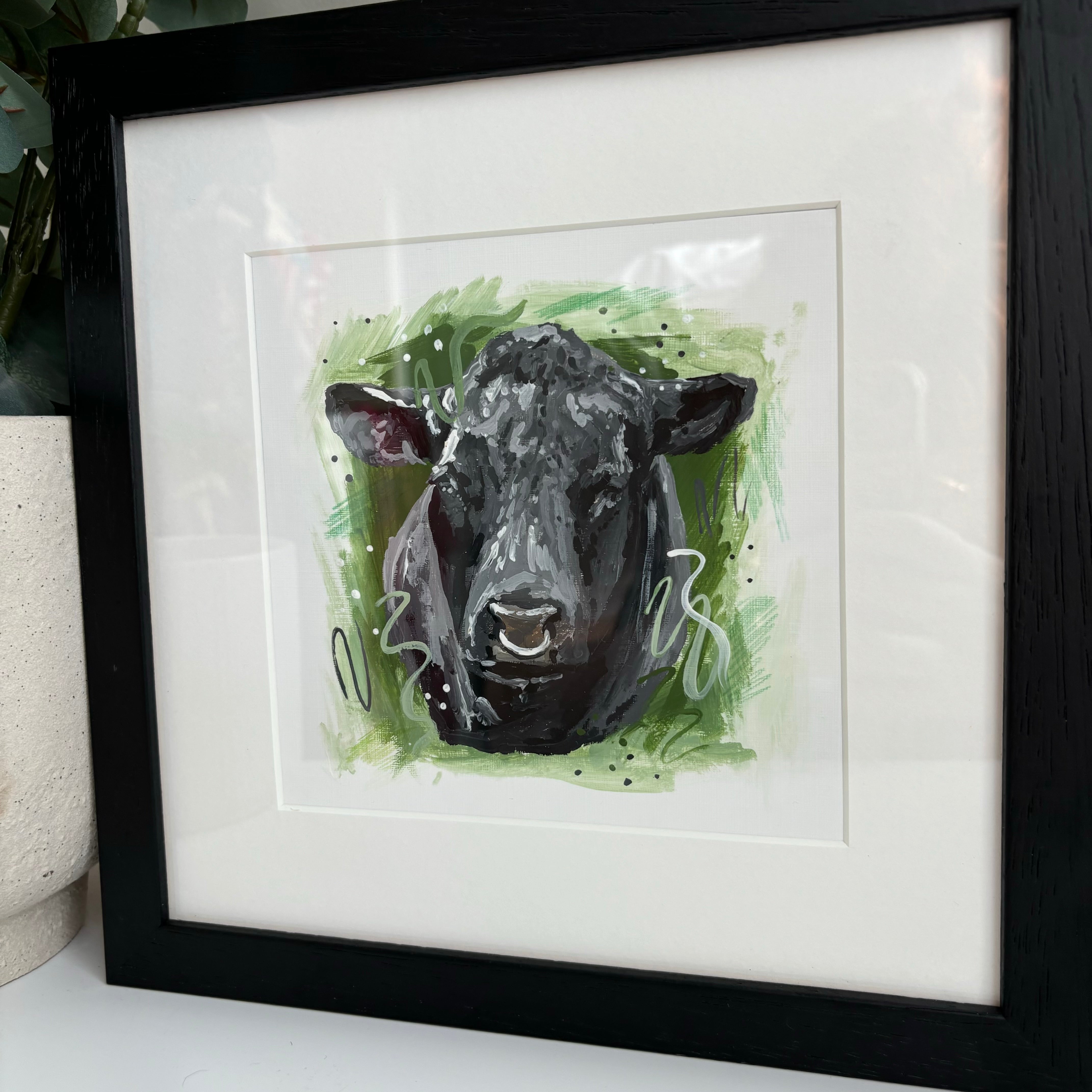 Aberdeen Angus Cow Framed Original Cow Painting