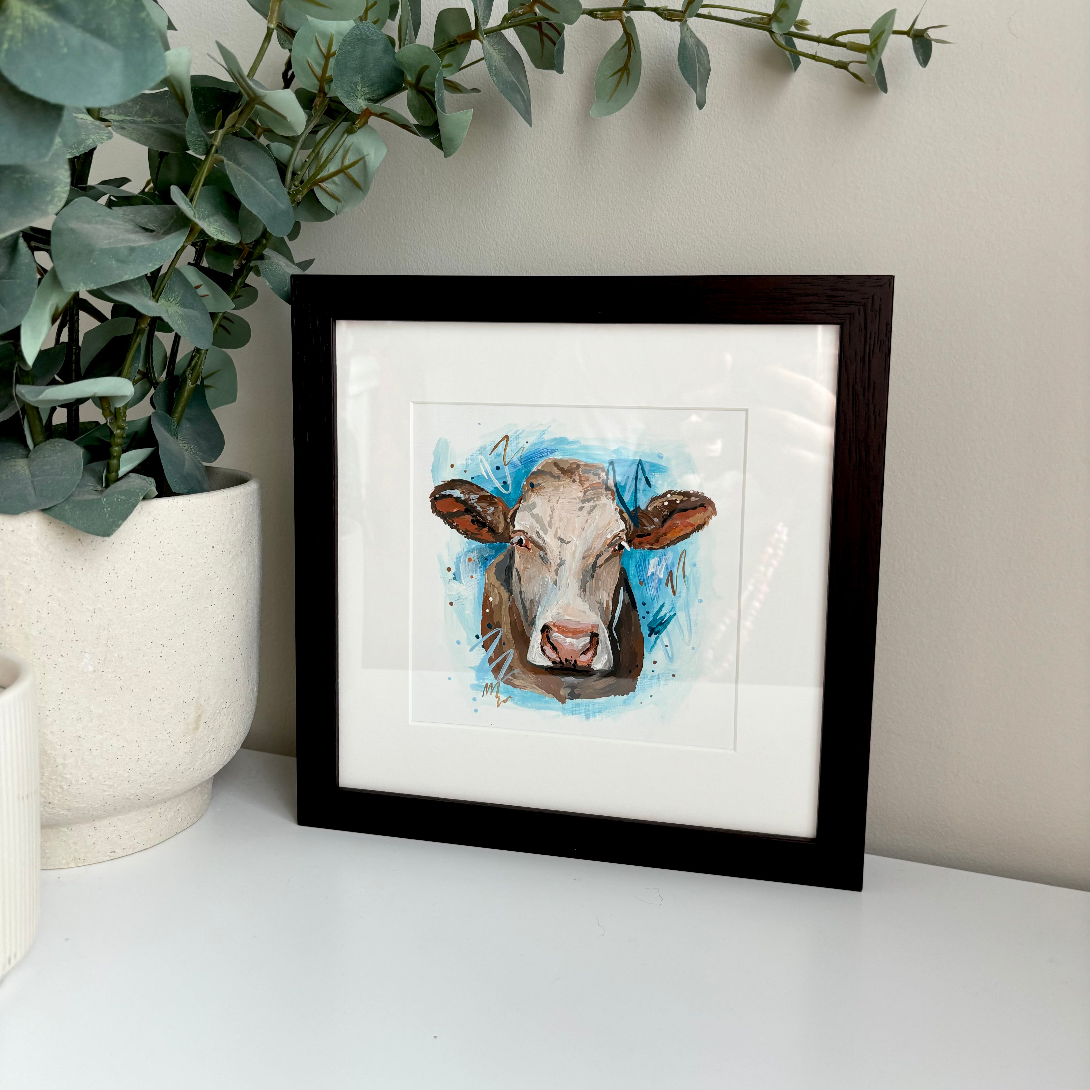 Hereford Cow Framed Original Painting