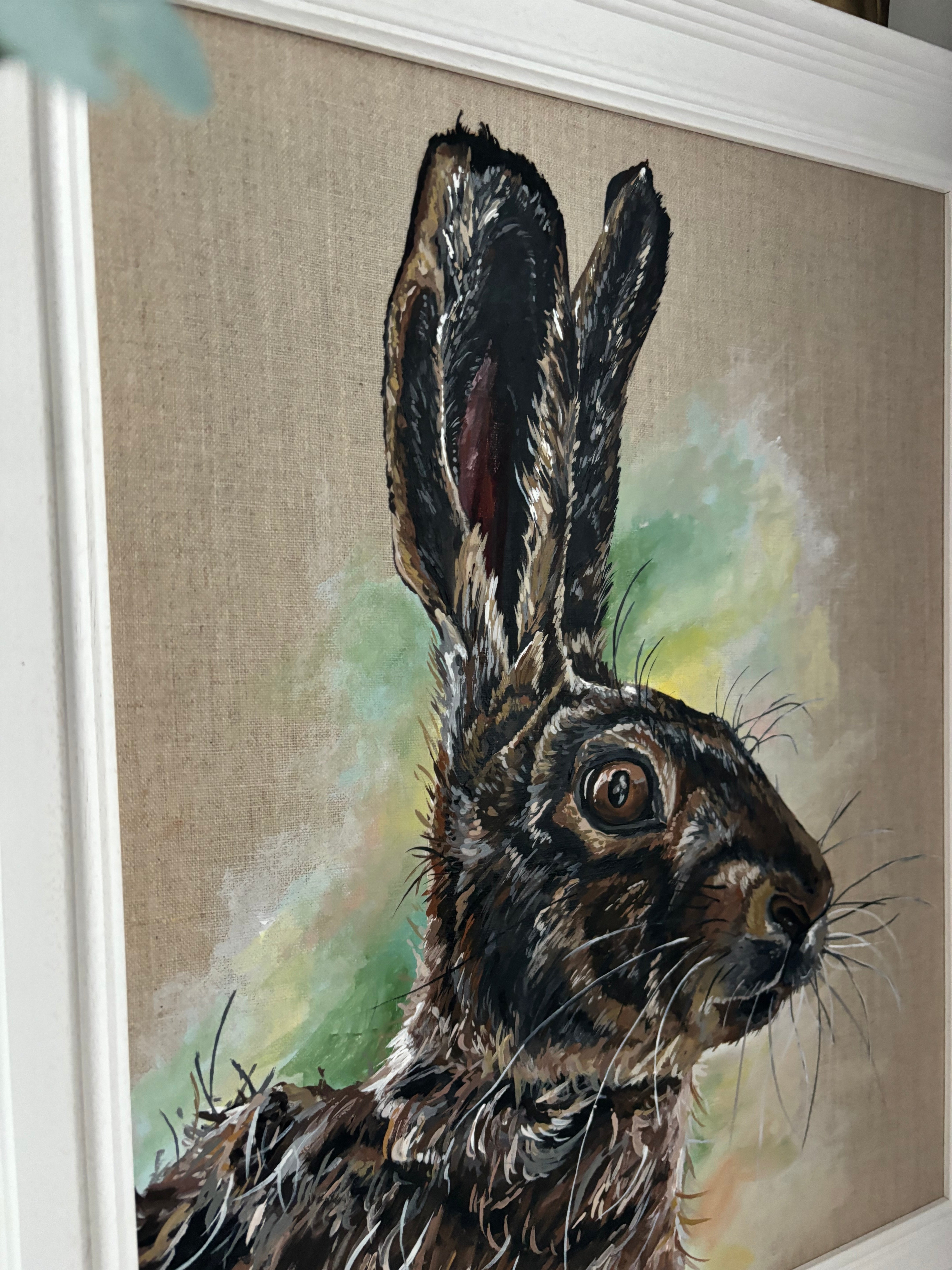 Original Framed Hare, Acrylic on Linen Canvas