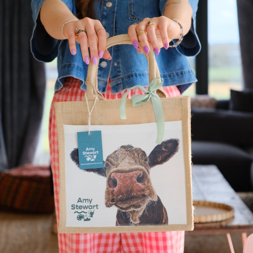 'Elsie' the Cow Jute Bag with Pocket