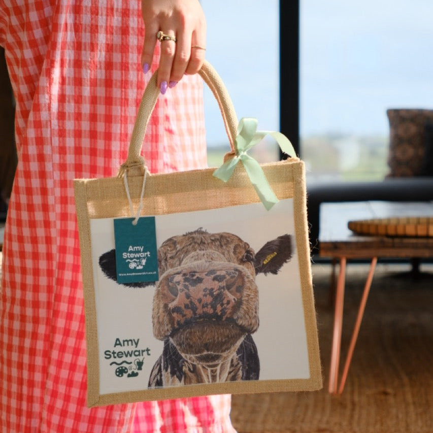 'Maggie' The Cow Jute Bag with Pocket