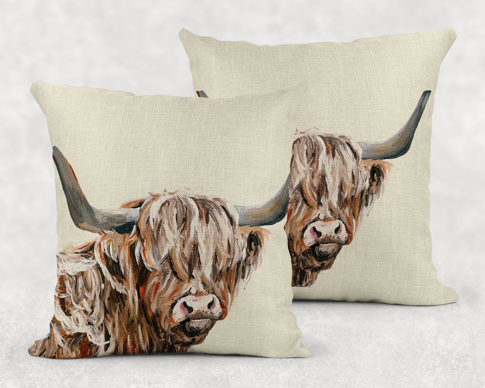 Highland cow Linen Style Cushion