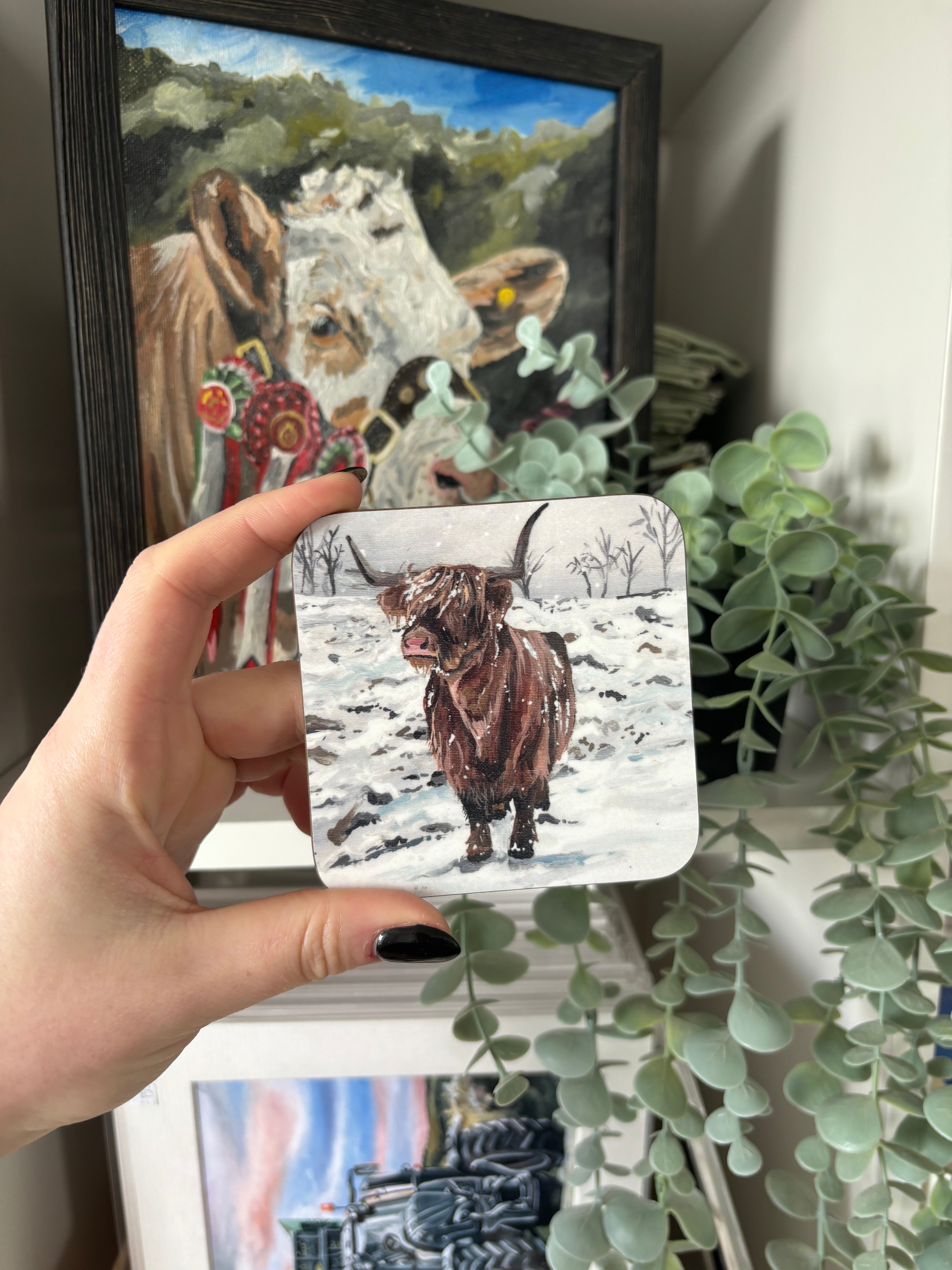 Winter Highland Cow Coaster