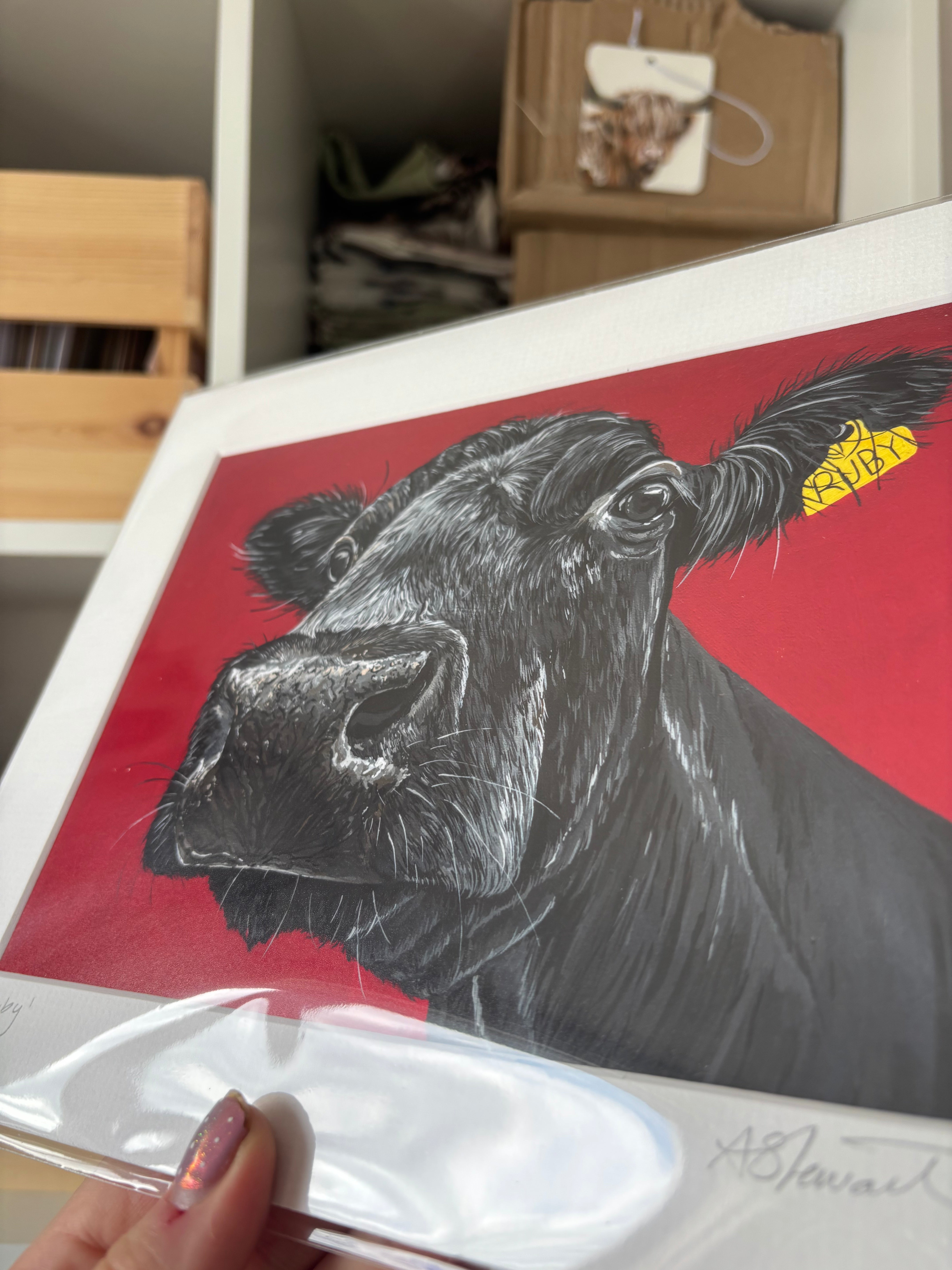 'Ruby' Cow Mounted Print