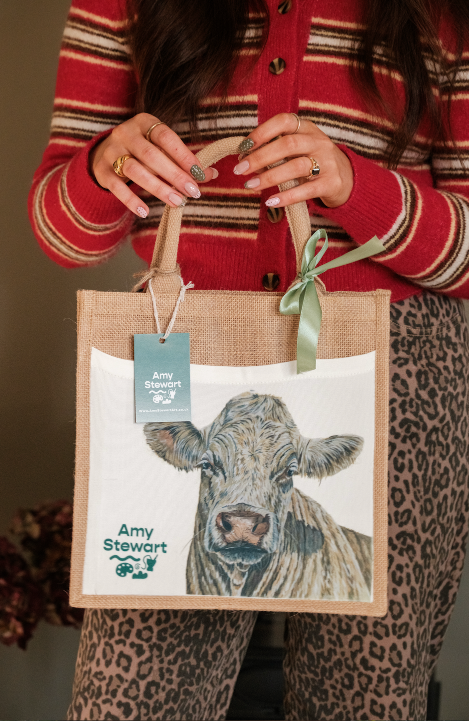 'Magnolia' The Cow Jute Bag with Pocket