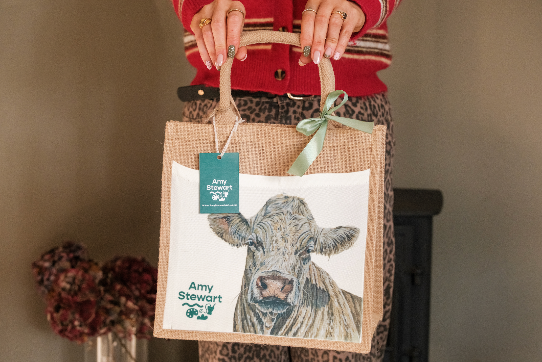 'Magnolia' The Cow Jute Bag with Pocket
