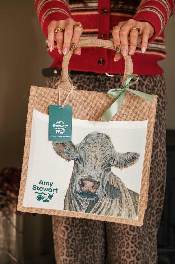 'Magnolia' The Cow Jute Bag with Pocket