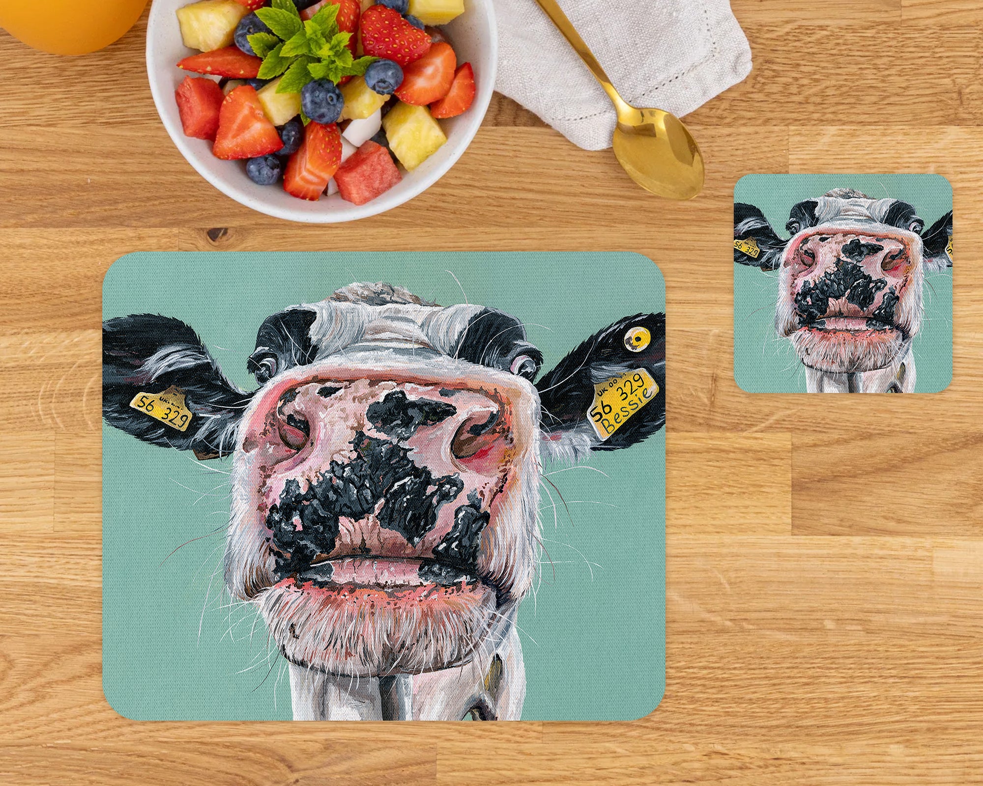 'Bessie' Cow Coaster and Placemat