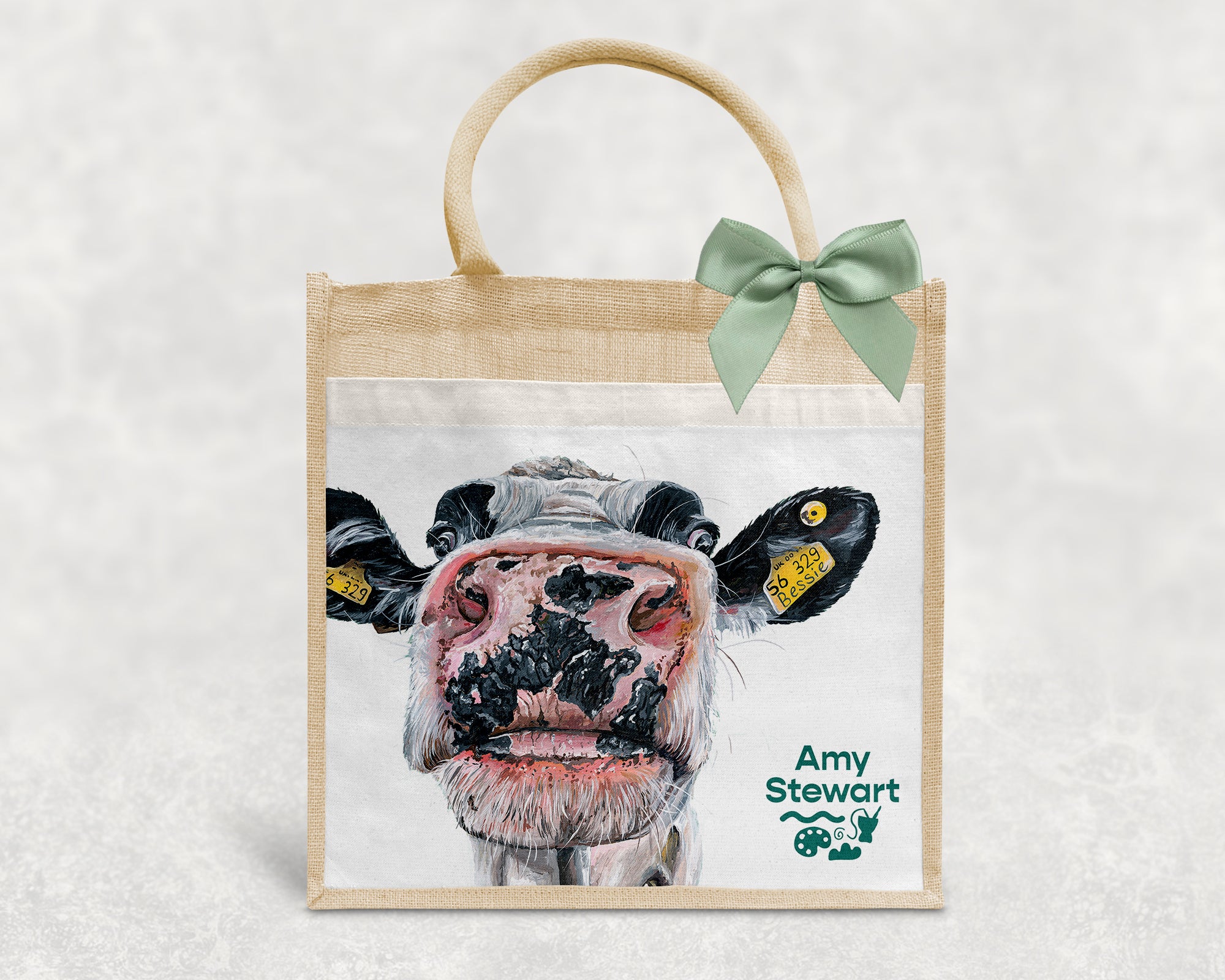 'Bessie' the Cow Jute Bag with Pocket