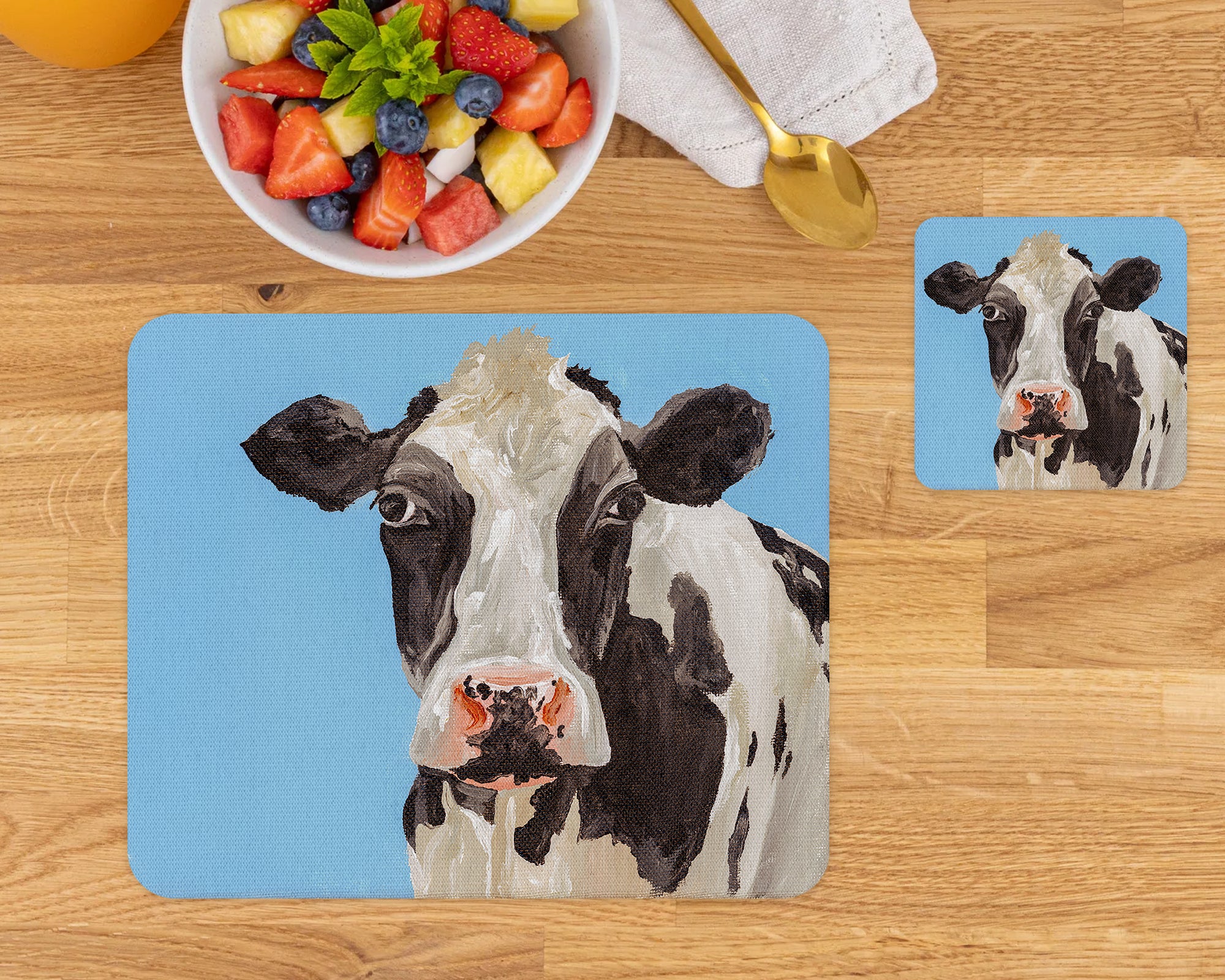 Blue Cow Coaster and Placemat