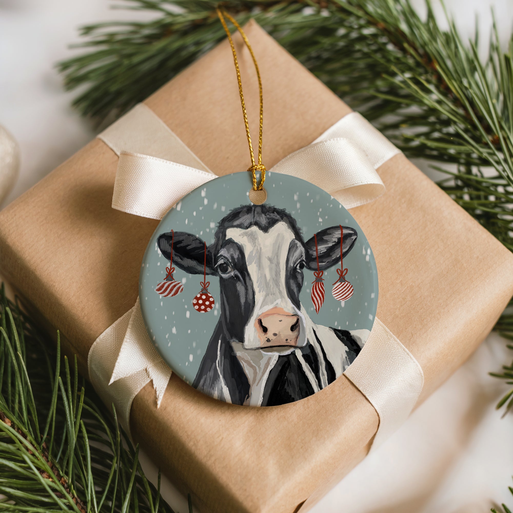 Black and White Cow Ceramic Hanging Ornament
