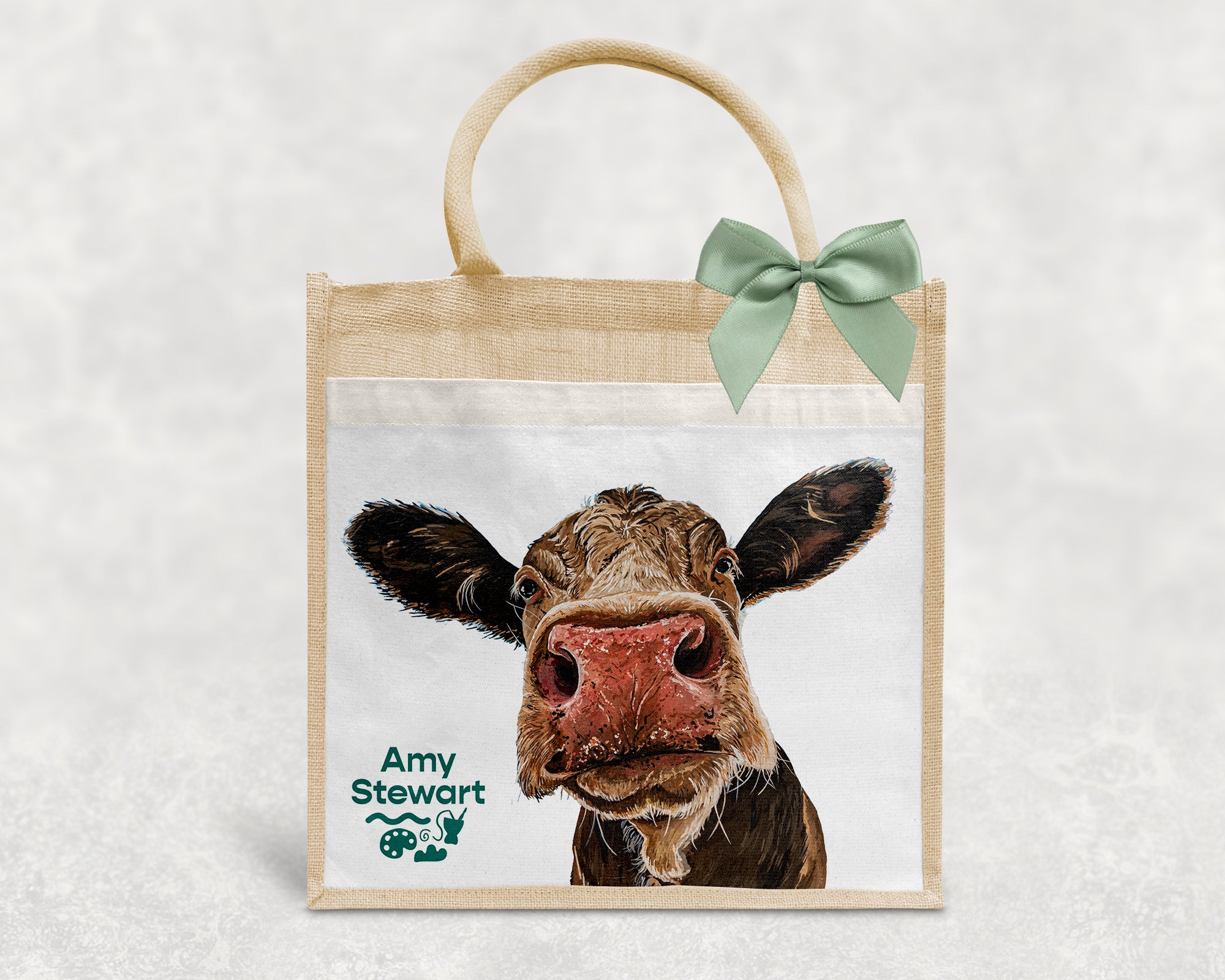 'Elsie' the Cow Jute Bag with Pocket