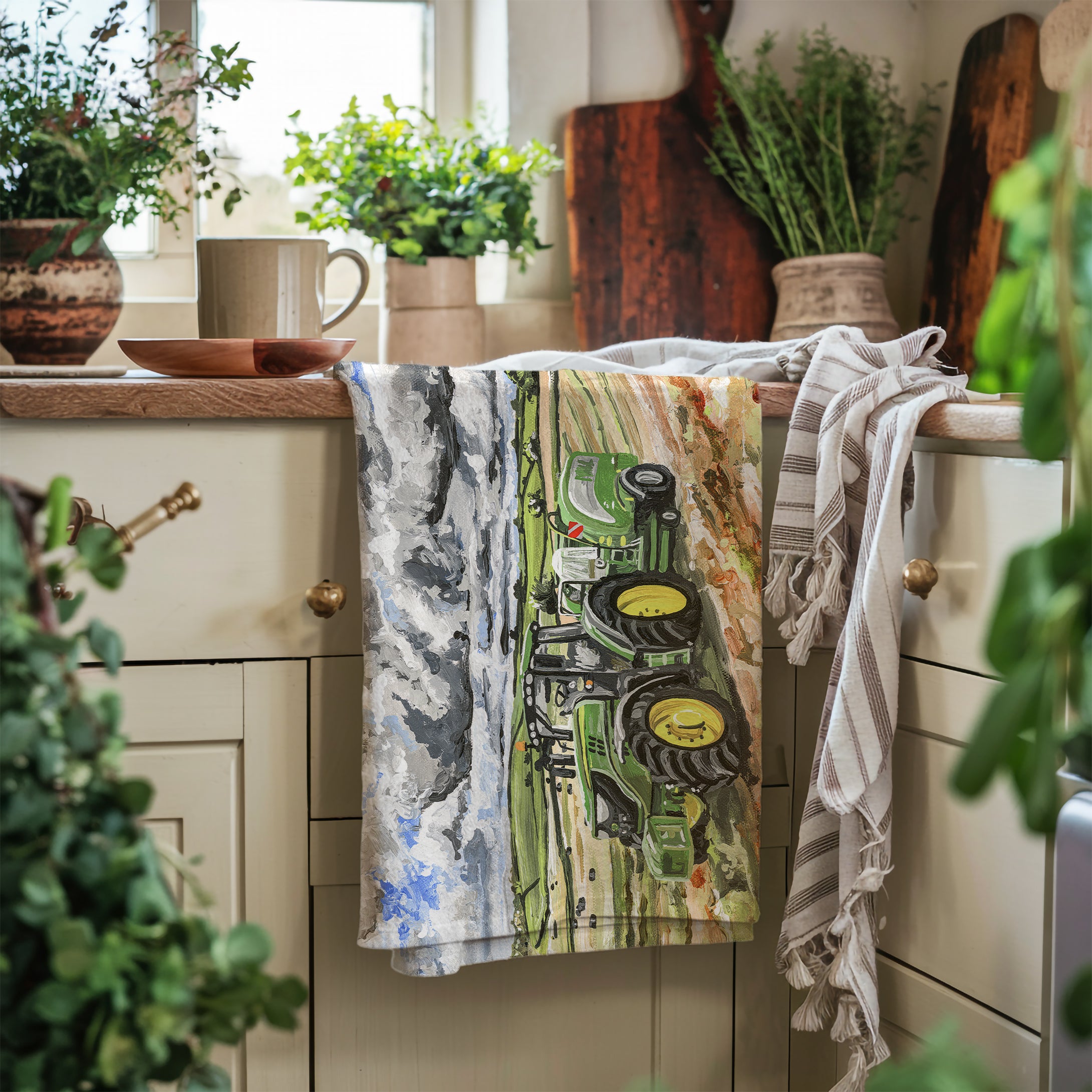 John Deere Tractor and Baler Tea Towel