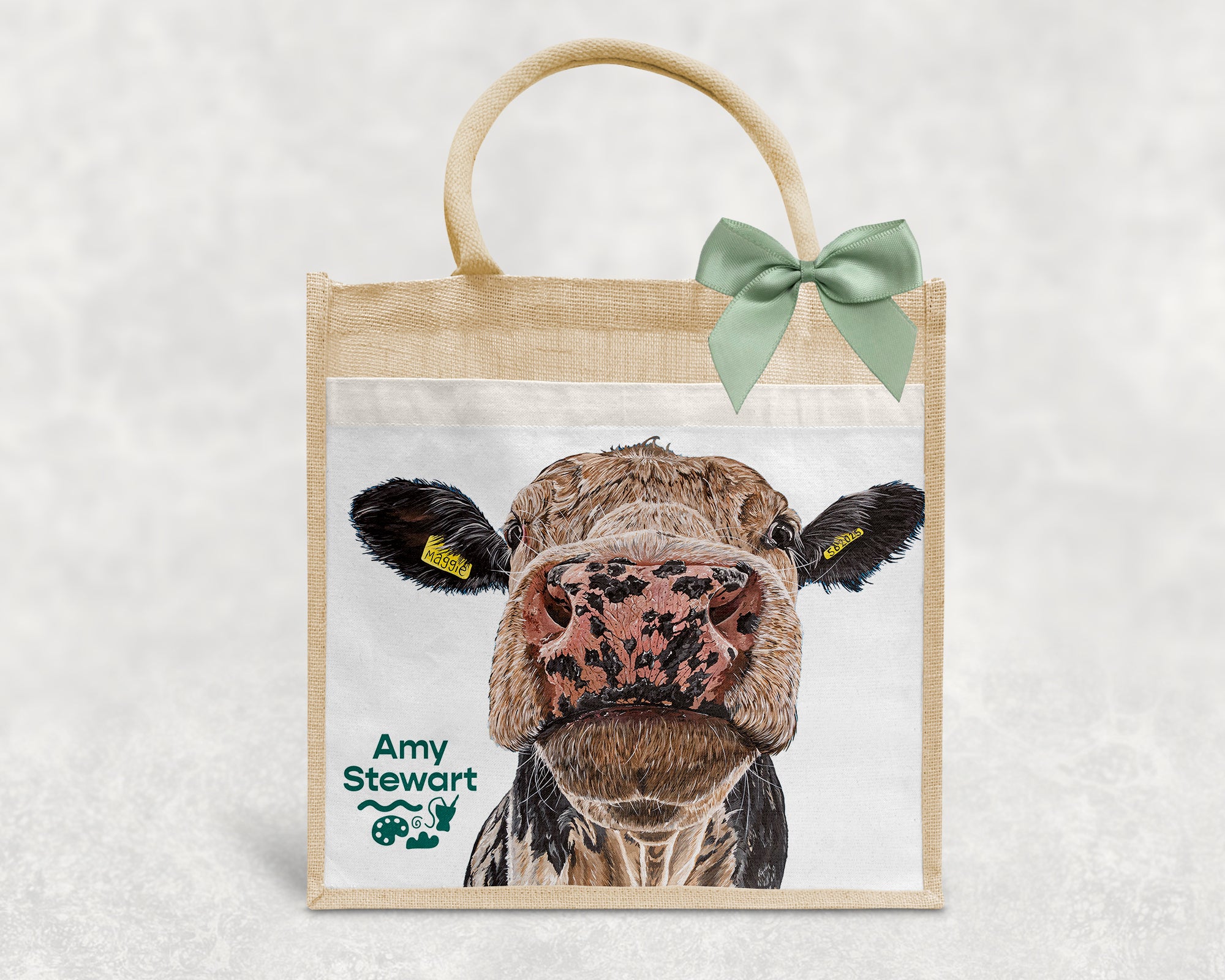 'Maggie' The Cow Jute Bag with Pocket