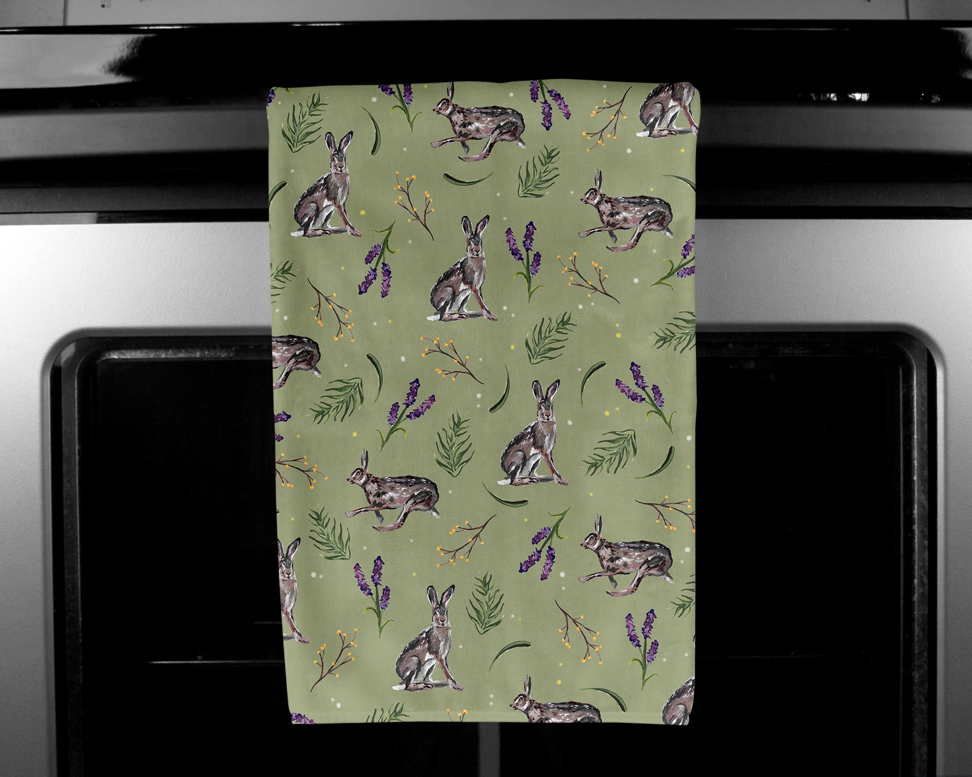 Patterned Hare Tea Towel