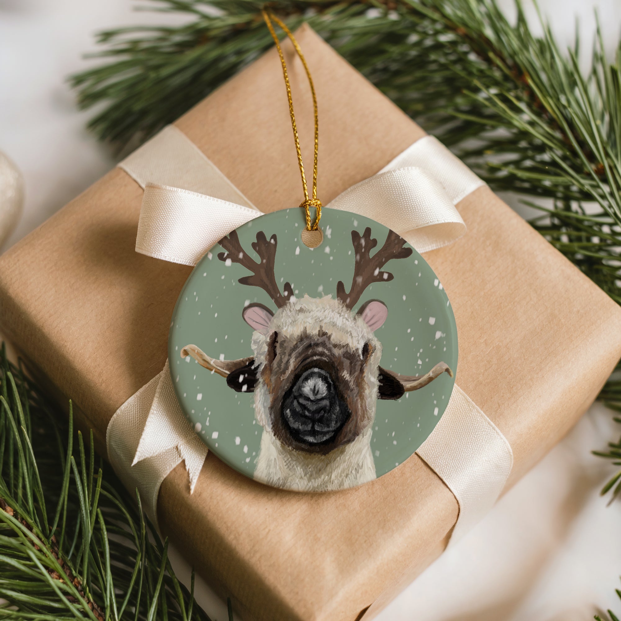 Valais Blacknose Sheep Ceramic Hanging Ornament