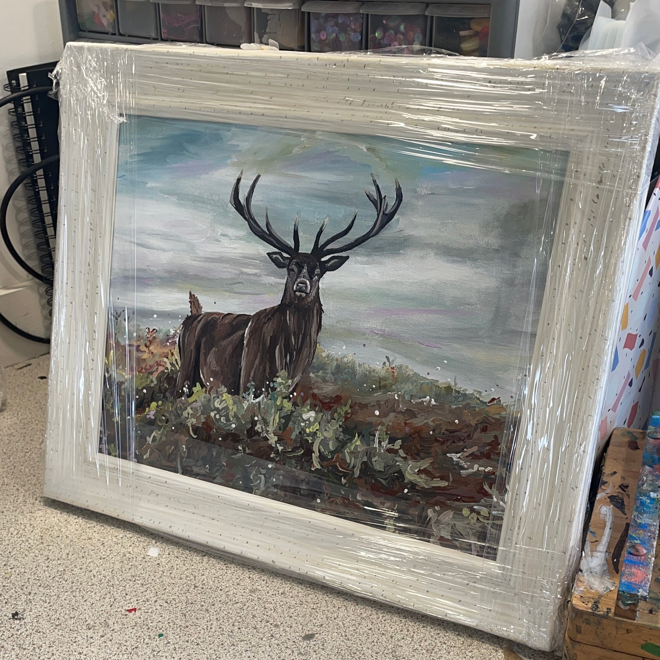 Framed Original Stag Acrylic Painting