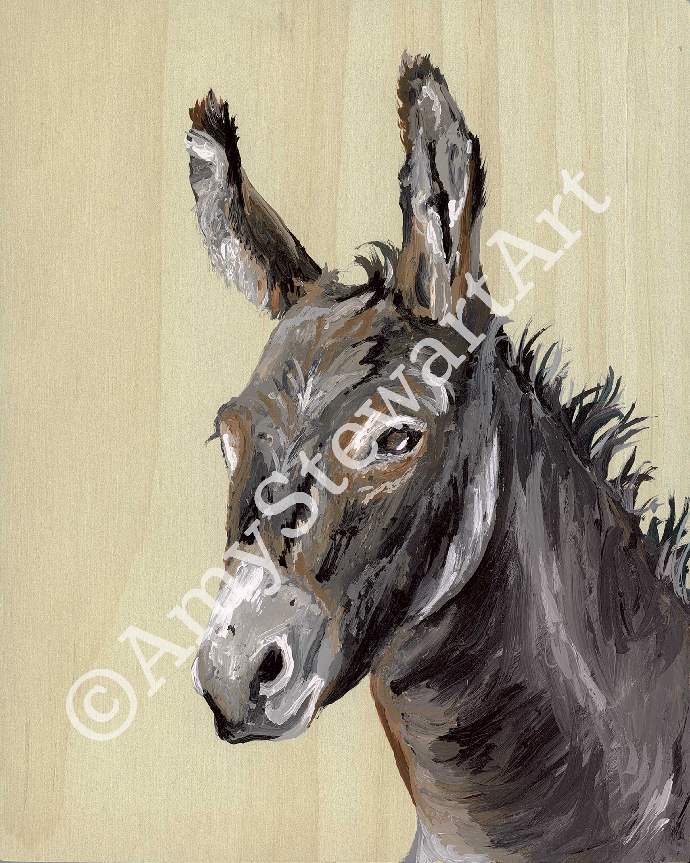 Donkey Original Acrylic Painting on woodblock