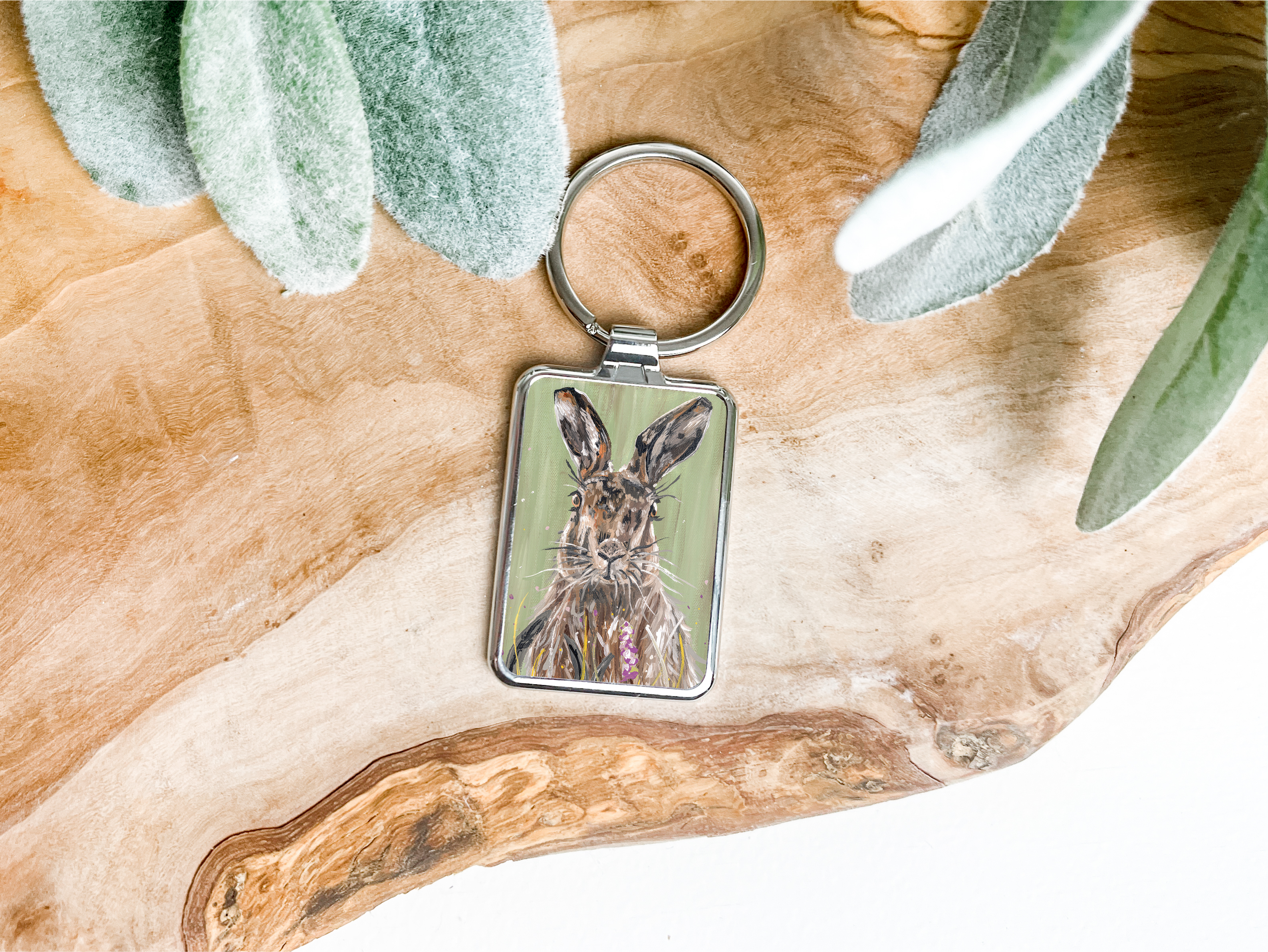 Green Hare Metal Keyring