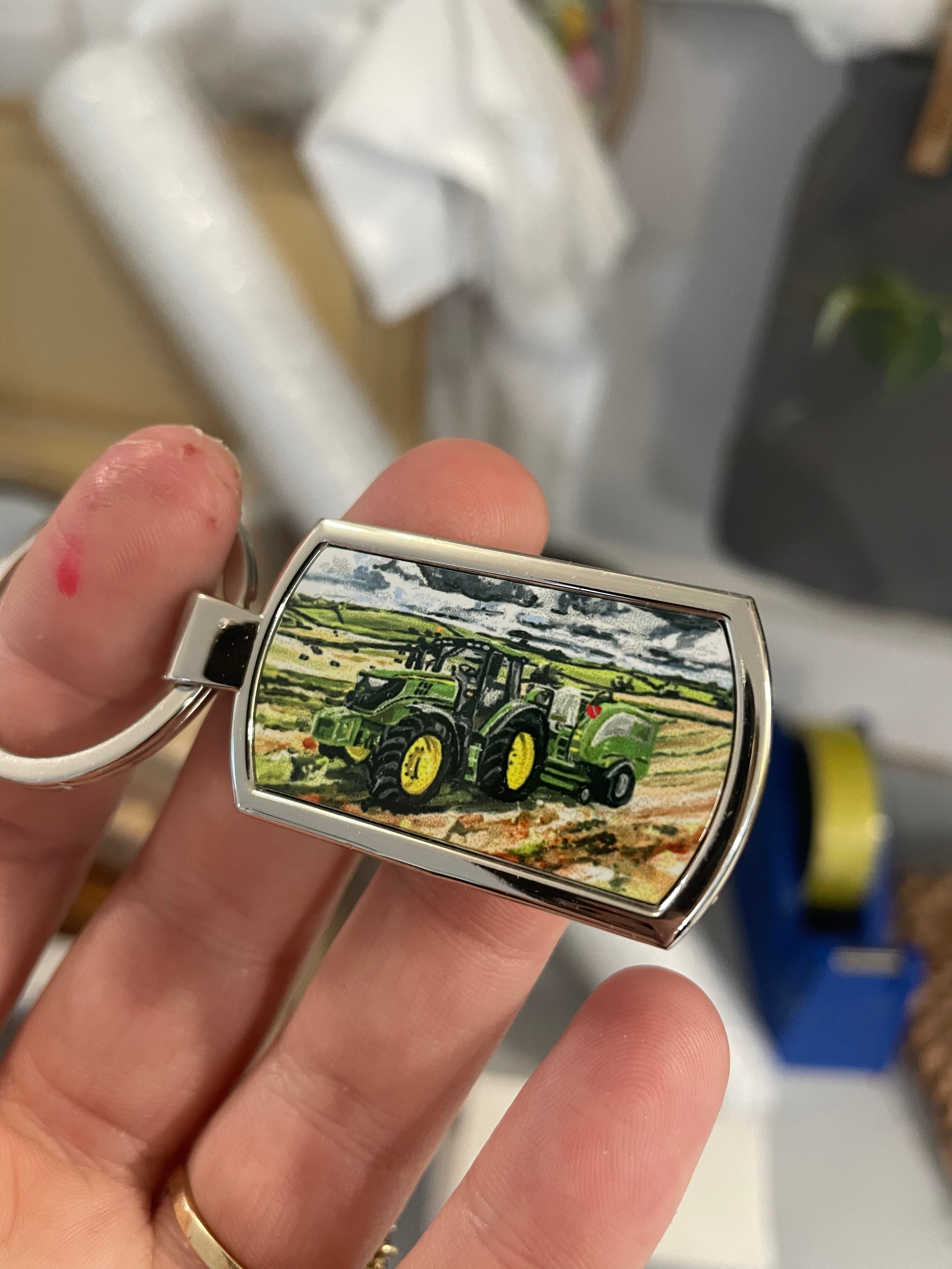 John Deere and Baler Metal Keyring