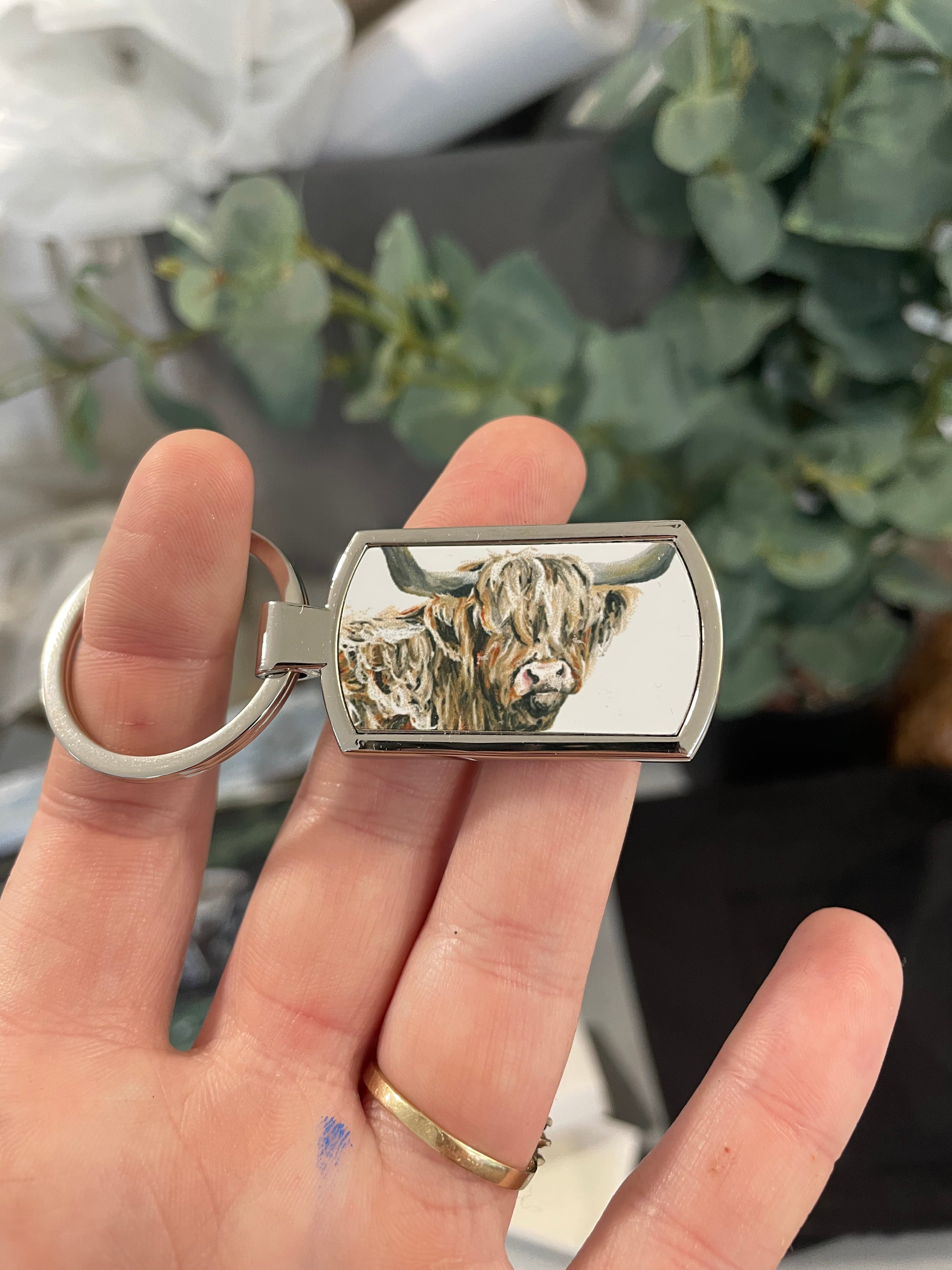 Highland Cow Metal Keyring