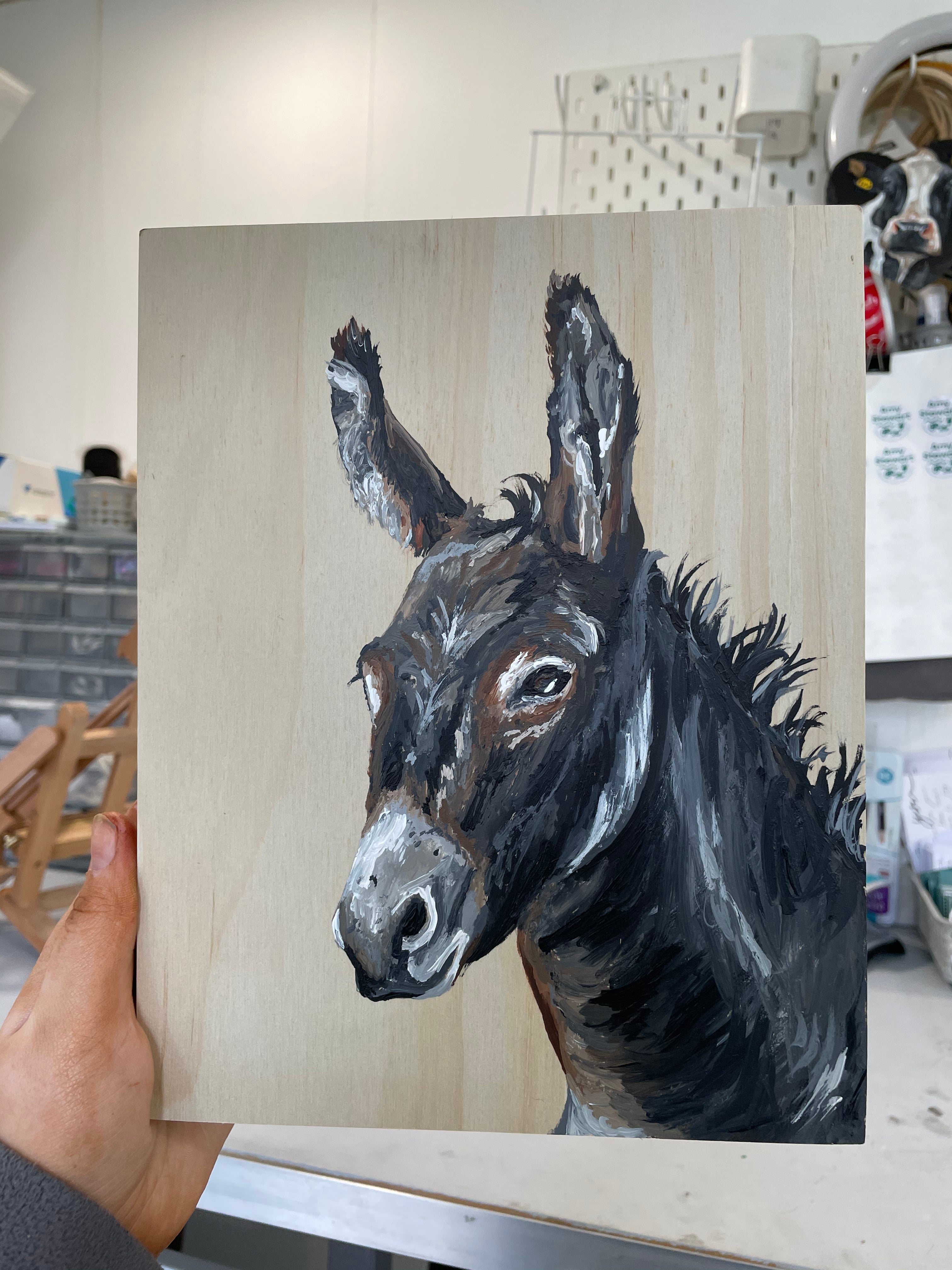 Donkey Original Acrylic Painting on woodblock